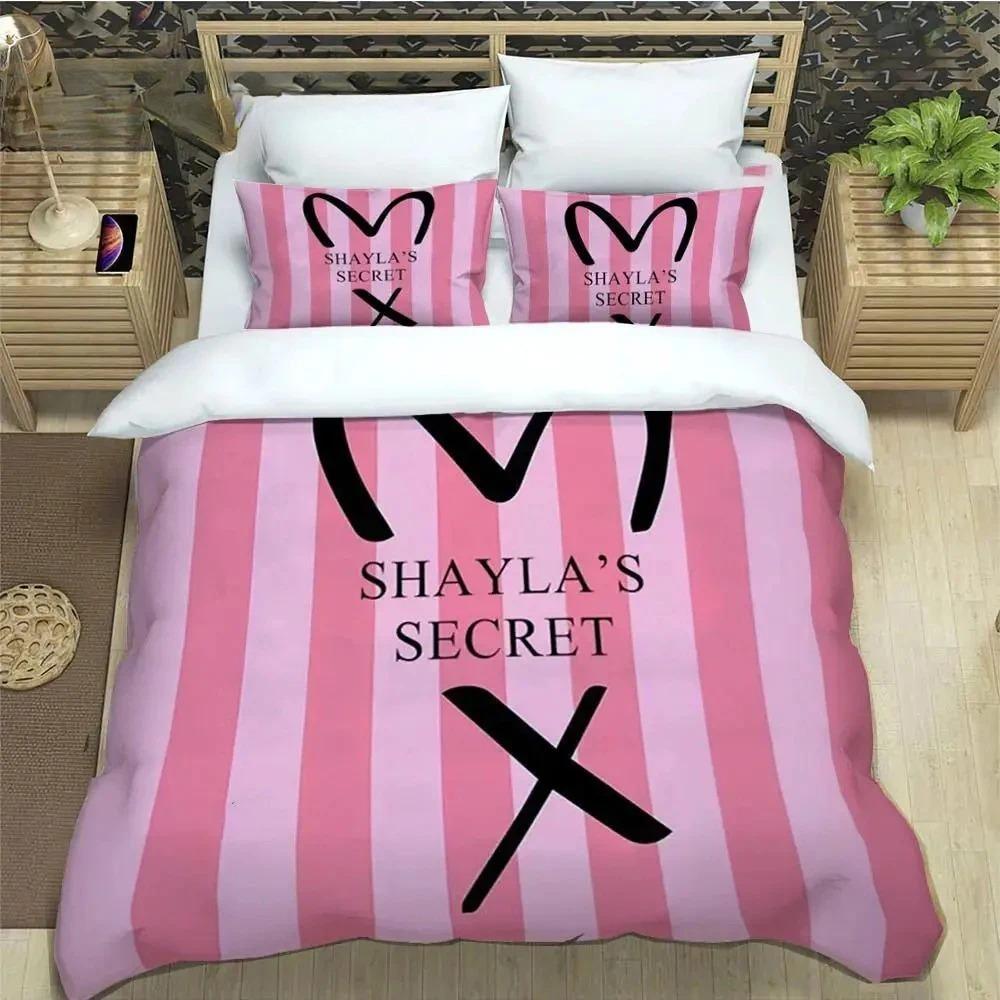 Exquisite 3D Letter Cartoon Secret Wallpaper Pink Digital Printing Bedding Set Duvet Cover Comforter Bed Boys Girls Gift