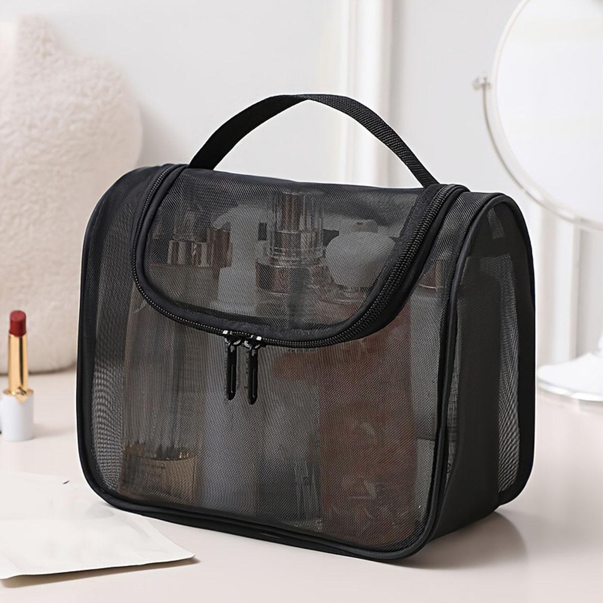

New multi-functional toiletries bag curved nylon mesh portable makeup bag women s large capacity cosmetics storage bag чорний
