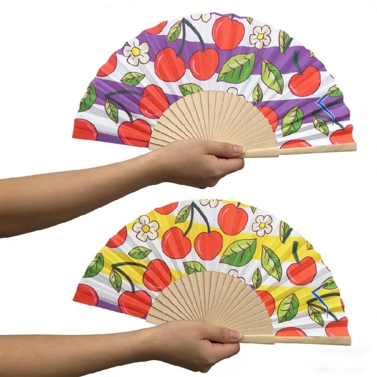 7Inch Lemon Cherries Pattern Wood Folding Hand Fan Portable for Dance Event and As Home Art Decoration Spanish Design