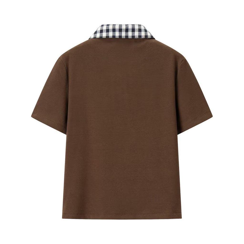 2025 Autumn Women's European & American Style Patchwork Lapel T-Shirt