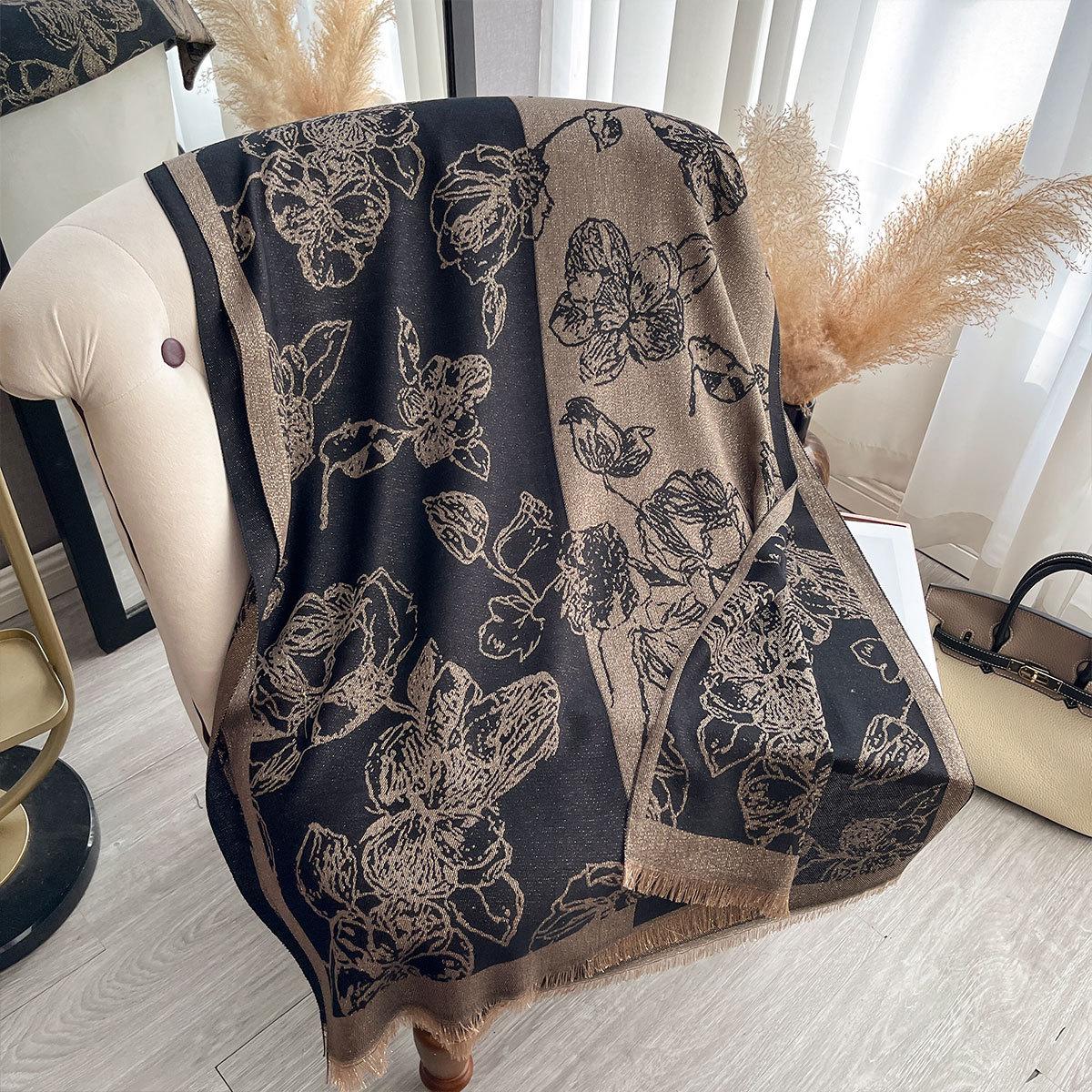 

Новый двухсторонний шарф из искусственного кашемира контрастных цветов, весна и осень, теплая шаль для женщин 185*65CM чёрный