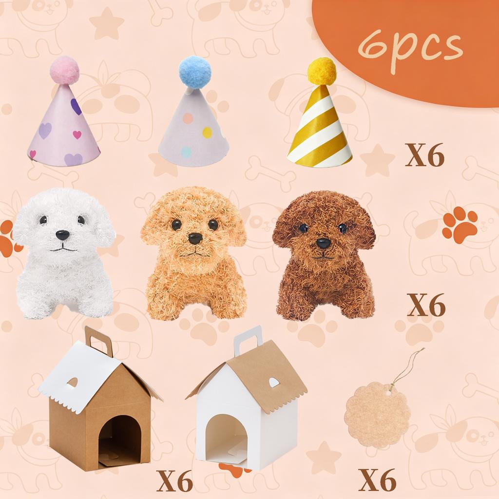 6-36 Pcs 4.7Inch Puppy Stuffed Animals Bulk with Hat Card Paper Boxes Adopt A Puppy Party Favors Kids Stuffed Dogs Birthday Gift