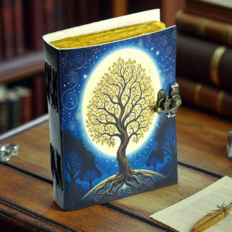 Кожаный журнал-гримуар «Древо жизни»: Пустая Книга Теней 7 x 5 inch