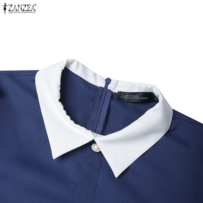 ZANZEA Women Splice Collar 3/4 Sleeve Casual Long Dress