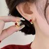 14k Gold Plated Red Drip Glaze Zirconia Flower Earrings - Exquisite Light Luxury for Women