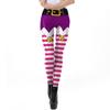 Womens Christmas Striped Print Slim Mid-Rise Leggings Cosplay Bottoms