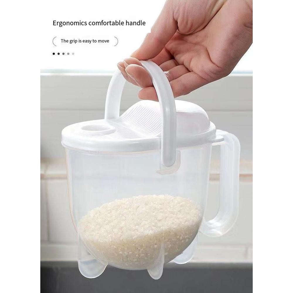 Rice Strainer with Handle  Rice Wash Strainer Bowl with Lid Convenient Multifunctional Kitchen Items for Grain Beans