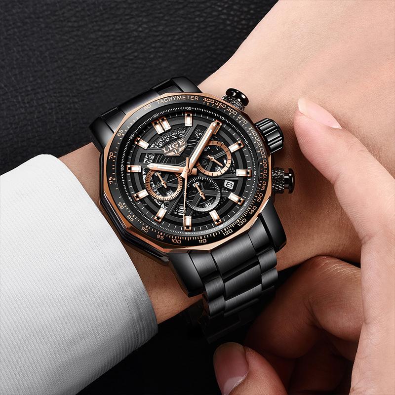 LIGE Business Watches Mens Top Brand Luxury Waterproof Quartz Wristwatch Luminous Stainless Steel Watches For Men Reloj Hommes