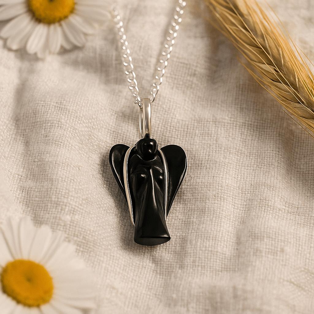 Shamtam Women's Black Agate Guardian Angel Pendant