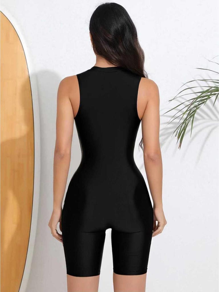 European and American Women's Slim-Fit One-Piece Zipper Swimsuit: Five-Point Pants for Diving & Surfing