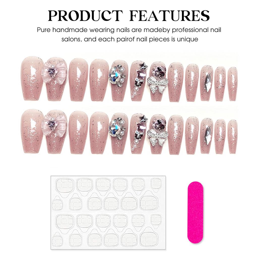 Pink Fake Nails with Full Flash Glitter Decor Charming Comfortable To Wear Manicure Nails for Daily and Parties Wearing