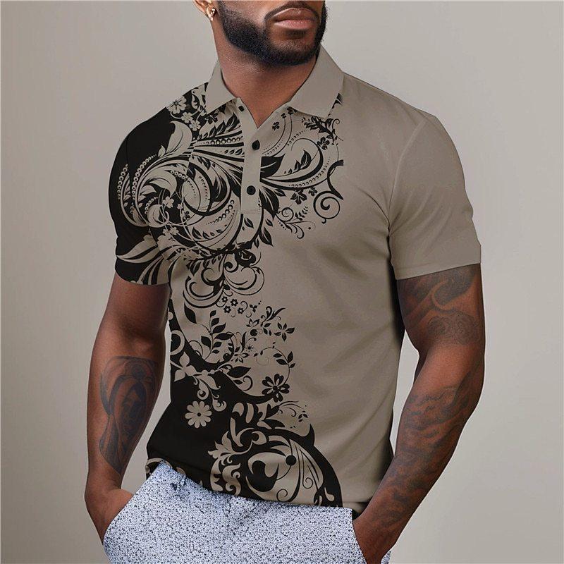 Minimally Designed Floral Pattern 3D Digital Printing Men's Comfortable Polo Shirt