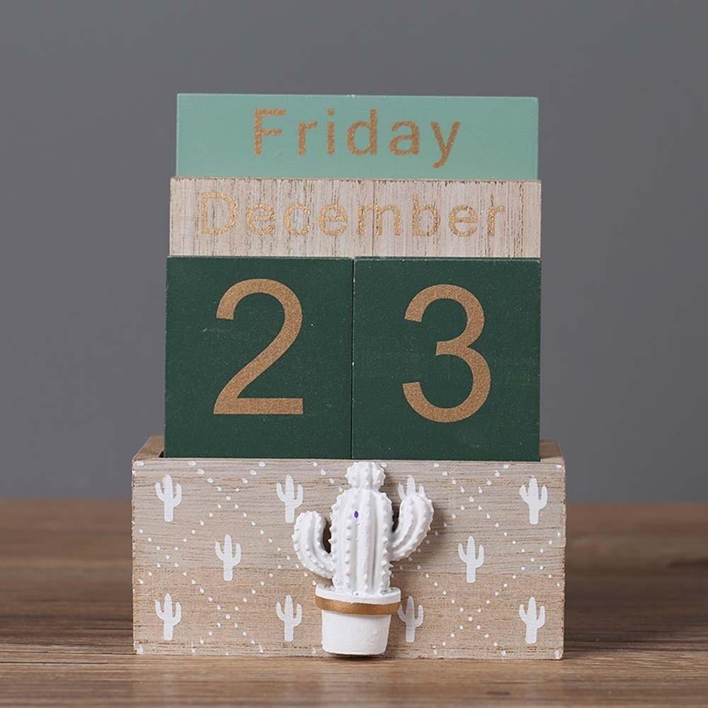 Cactus Wooden Perpetual Calendar Pineapple Date Display Ornament Desk Calendar Ornament  Study