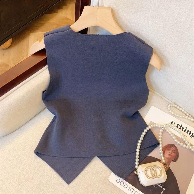 French Temperament V-Neck Single Breasted Sleeveless Slim Knitted Vest For Women