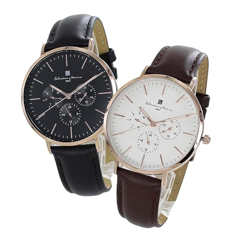 

[Salvatore Mara] watch pair watch storage box men s ladies Same size unisex analog date calendar black brown leather belt sm22102-pgbksm22102-pgwh []