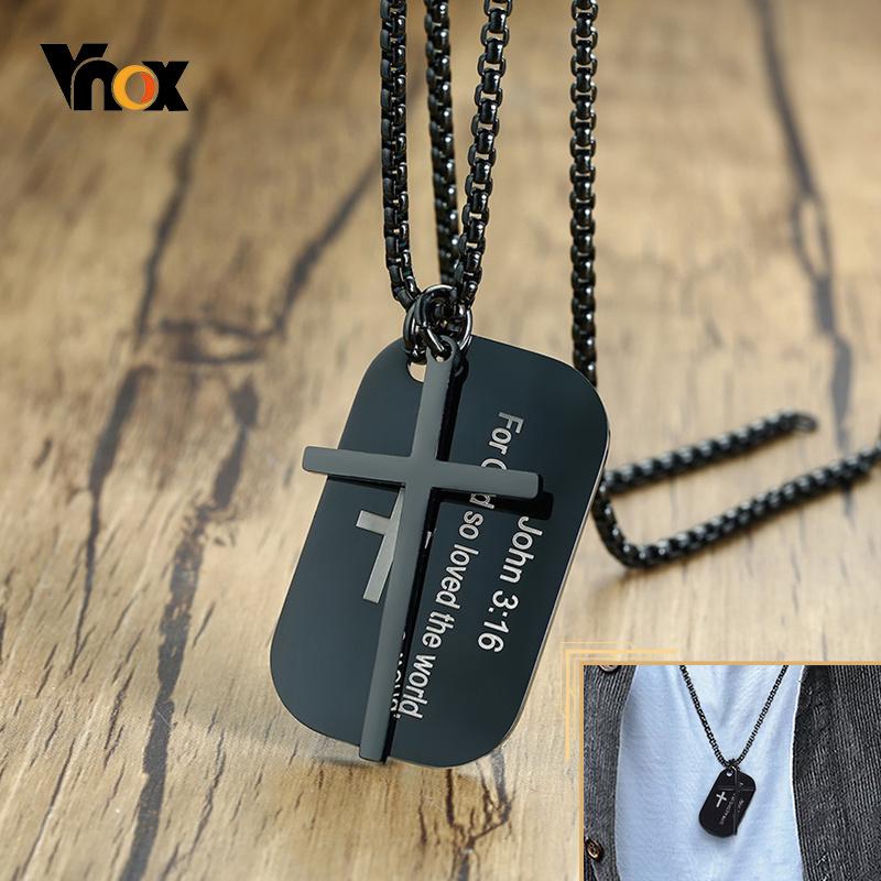 Vnox Personalized The Bible Cross Dog Tag Necklaces For Men Women ,Black Stainless Steel Custom Prayer Christian Jewelry