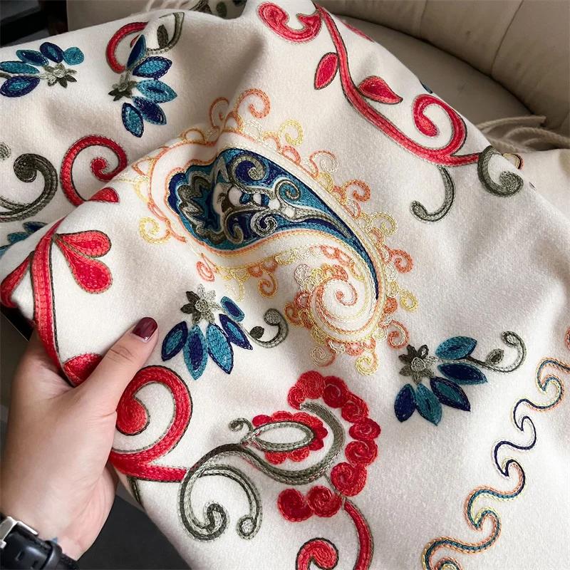 Fashion Scarf Winter Thick Shawl Wrap Head Scarf Women Luxury Embroider Flower Warm Neckerchief Poncho Pashmina Bufanda