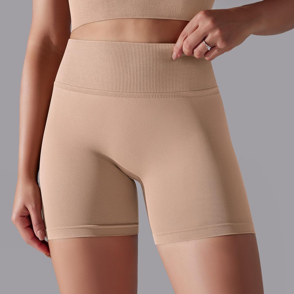 Auroth Seamless Knit Lift Hip Shorts Women High Waist Tummy Yoga Shorts Solid Color Running Fitness Sports Shorts