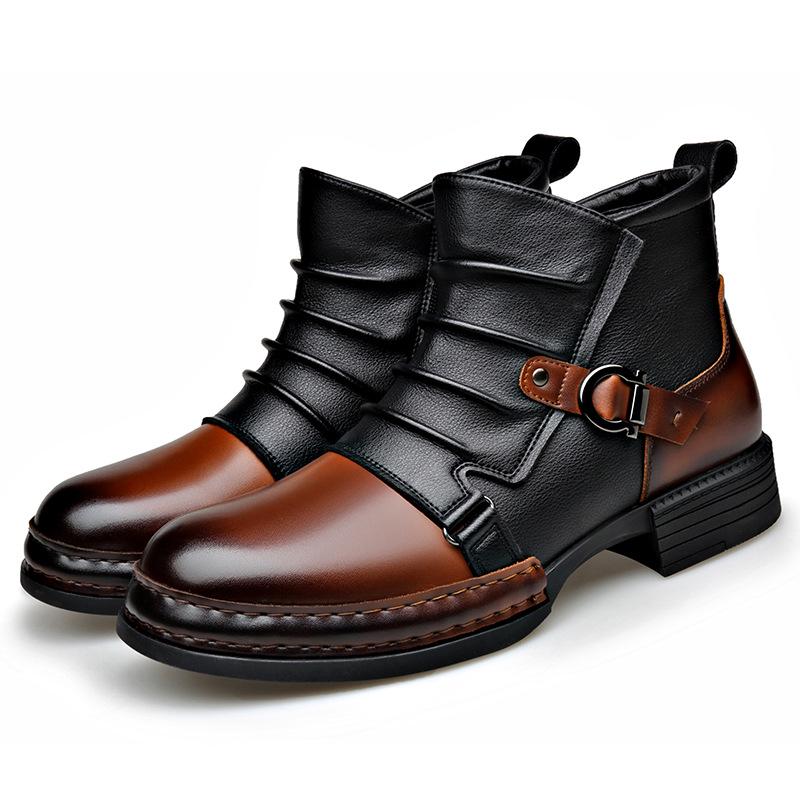 Men's Retro Chelsea Patchwork Martin Boots – Trendy, Versatile, Warm, & Casual Side-Zip Knight Boots