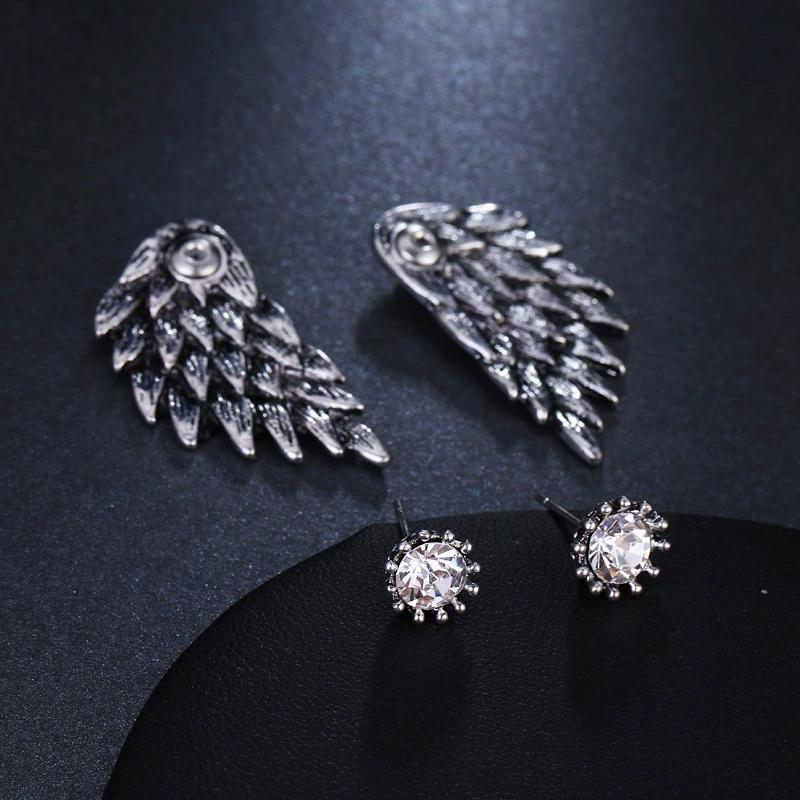 Fashion Angel Wings Diamond Stud Earrings Gothic Cool Jewelry Alloy Retro Zircon Eardrop Girls Gift