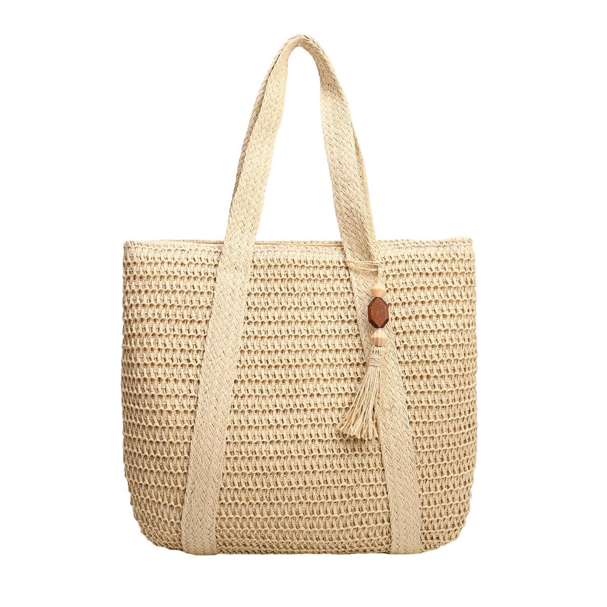 

Simple Boho Durable Straw Shoulder Bag Spacious Fashiable and Versatile Beach Bag Casual and Simple Commuting Bag for Women белый