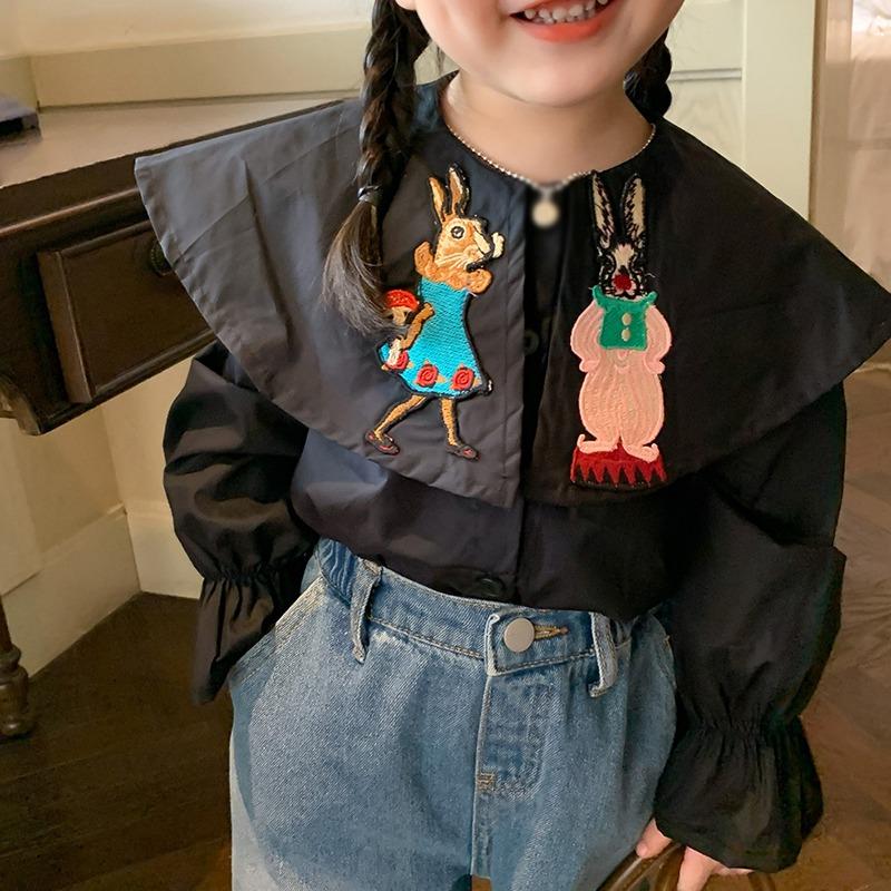 

Детская одежда для девочек, рубашка с большим лацканом с вышивкой, повседневная рубашка для девочек, блузка 9