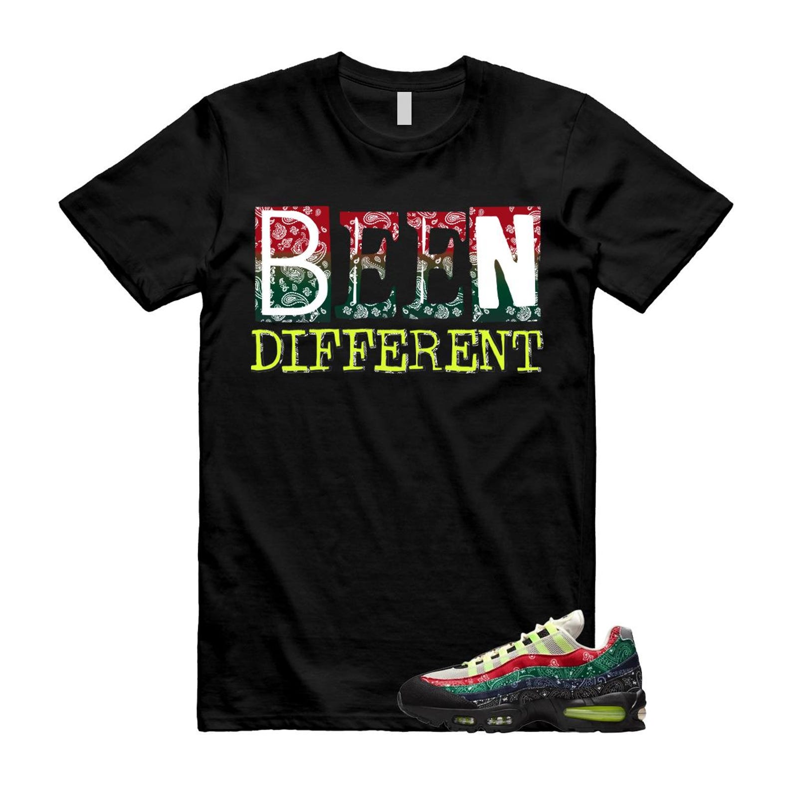 Air Max 95 Paisley Bandana Big Bubble Neon Volt Red Green Black Navy T Shirt Match BEEN 4XL
