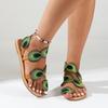 Women's Plus Size Spring Euro-American Sandals Flat Toe Loop Peacock Eye Feather Beach Slip-On Shoes