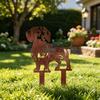 Süße Hund Blumenbeet Dekoration Metall Dackel Gartenstecker, Rostige Tier Silhouette Dekorativer Hof Wetterfester Pfahl Kunst für Draußen Rasen, Weg,
