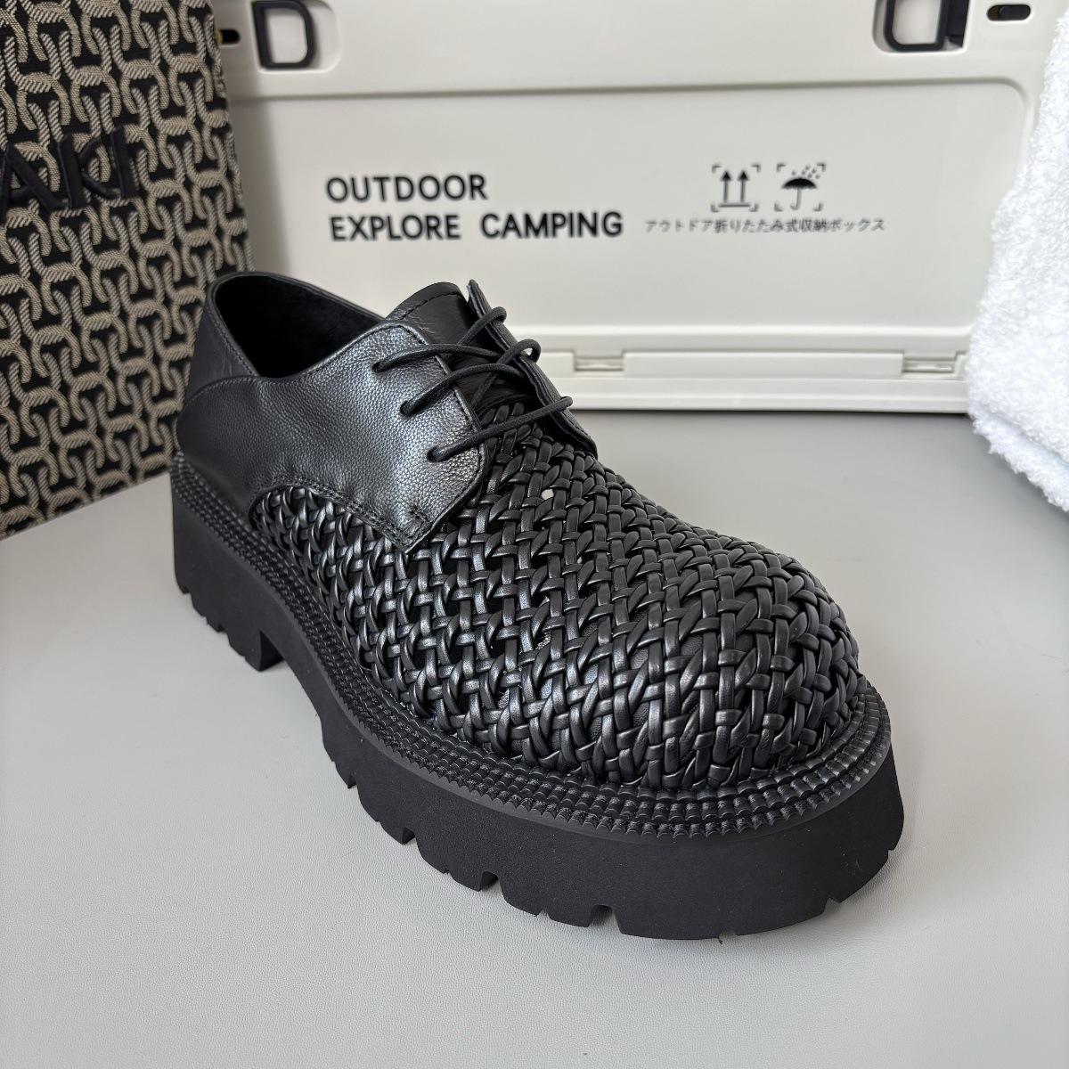 

Men s summer derby shoes big head leather shoes weaving process breathable loafers men s heightening shoes high-end handmade men s shoes 44
