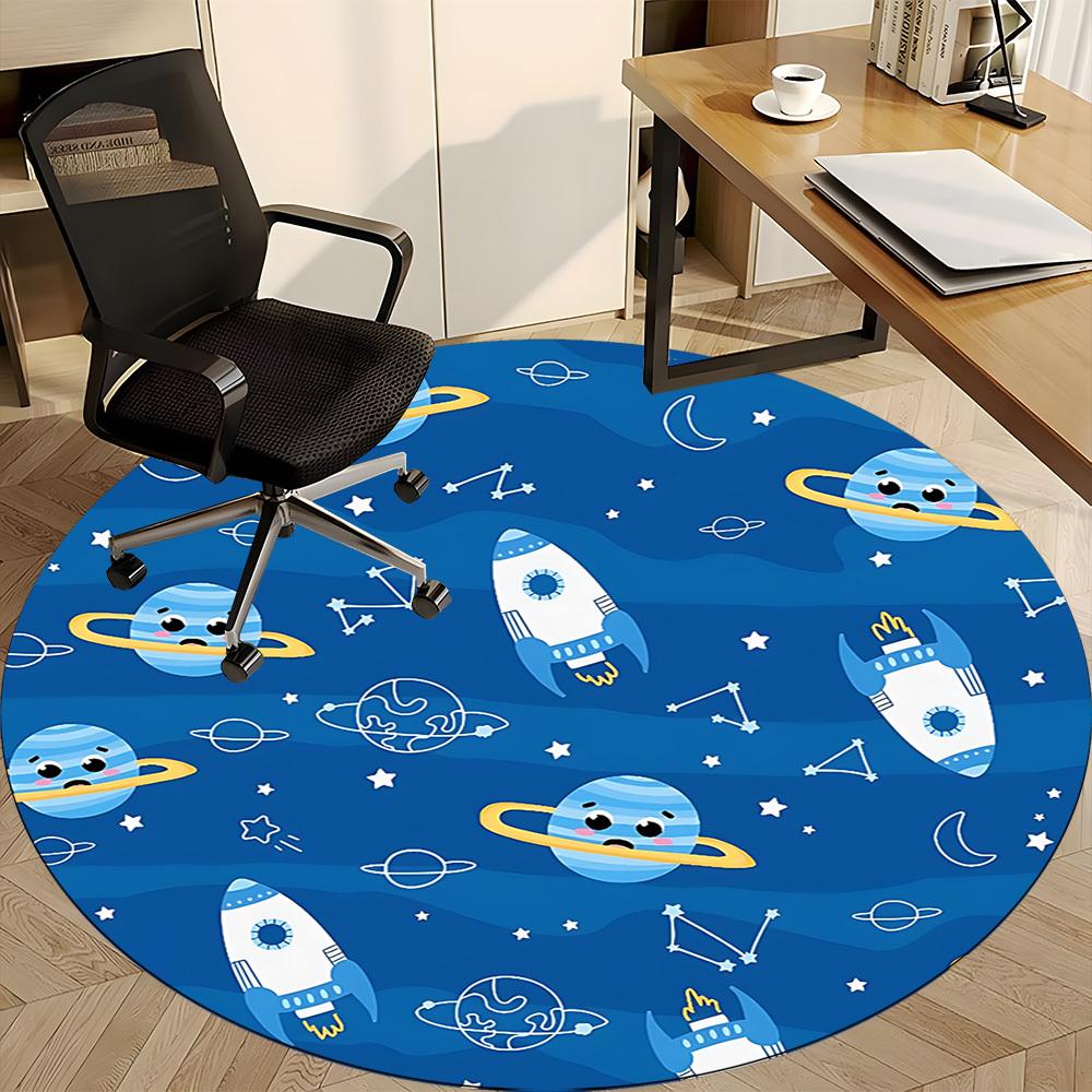 1pc Space Adventure Pattern Chair Carpet for Office, Soft, Non-Slip Polyester Mat, Office, Living Room, Bedroom, Durable Polyester yy251207191