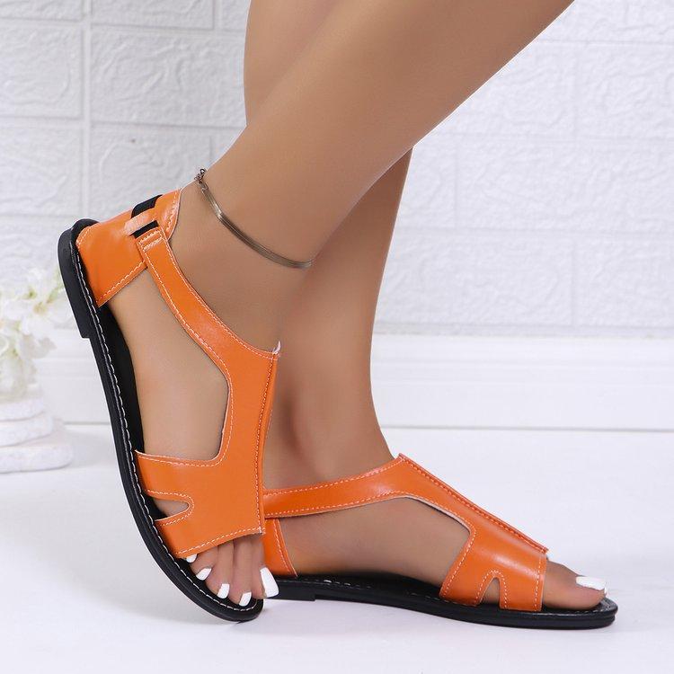 Summer Women's Solid Color Elegant Flat Sandals with A Casual Style, Round Toe, Fish Mouth, Side Empty Bag, Heel Worn, Oversized Women's Sandals