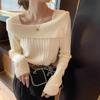 Khaki Slash Neck Pullover Schlank Hotsweet frauen Stricken Pullover Dünne Bodenbildung Shirt Solide Büro Dame Neue Mode Frühling Herbst