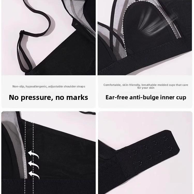 French Sexy Mesh Wireless Corrective Bra, Thin Minimizer Push Up Breathable Bra for Full Bust Women