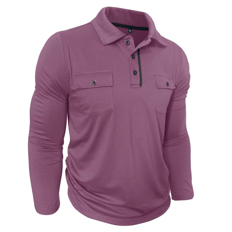 Men Long Sleeve Pocket Lapel Collar Casual Polo Shirt Outdoor Leisure Mens Top