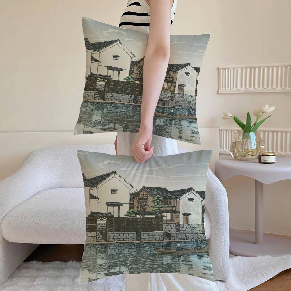 Hasui Kawase Povlak na polštář Dekorativní povlaky na polštáře na pohovku a do obývacího pokoje Prachotěsné a odolné proti roztočům Neviditelný zip