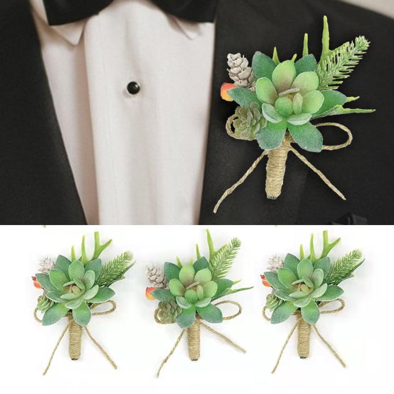 

1Pc Bridesmaid Groomsman Corsage Marriage Succulent Wedding Accessories Artifical Flowers Suit Boutonnieres Bridal Groom Wrist