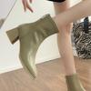 French Thick Heel Booties Small 2024 and Ankle Boots White Spring and Autumn Shoes Thin Boots High Heels Women's Single Boots Autumn