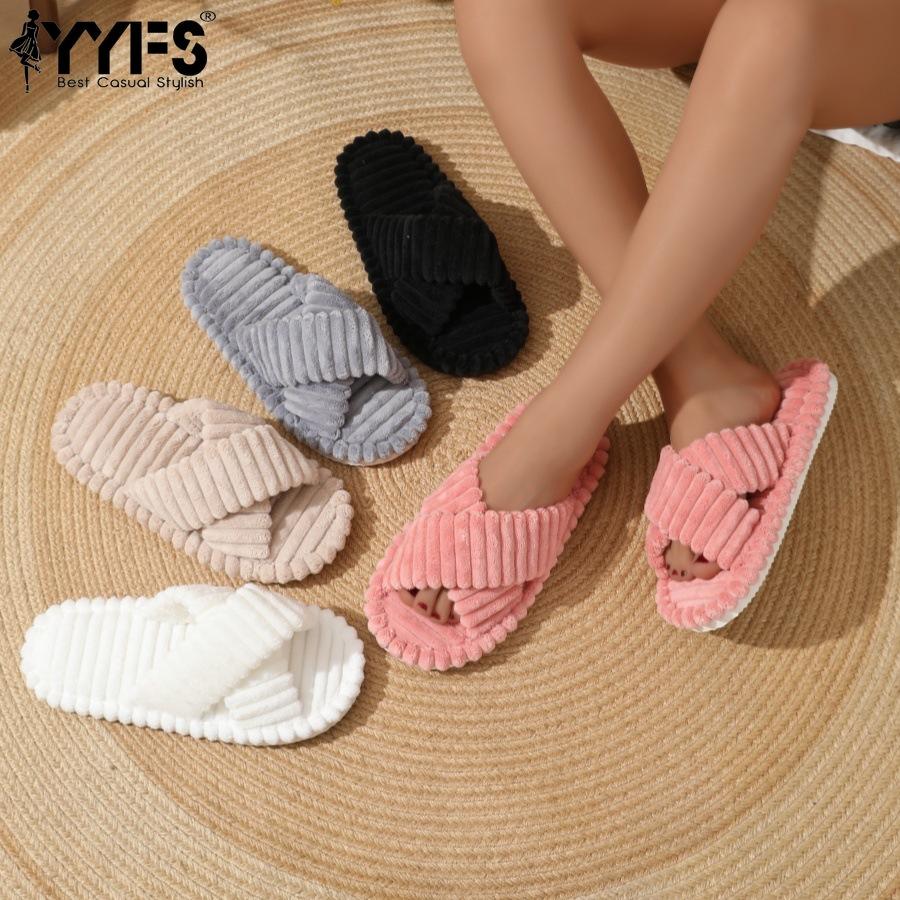 

Home Slippers Comfortable and Warm Soft Plush Shoes Open Toe Solid Color Home Slippers 42-43 рожевий