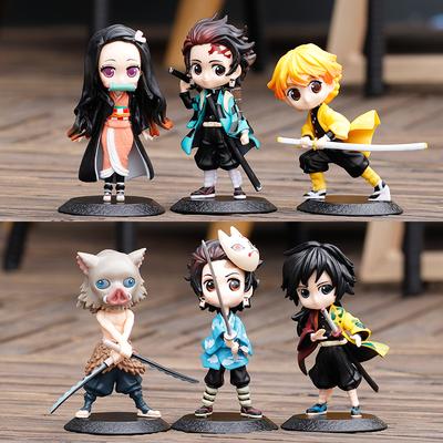 1/6pcs Anime Model Demon Slayer Q Posket Kimetsu No Yaiba Doll Tanjiro Nezuko Zenitsu Kawaii Model PVC Plaything Desktop Decoration