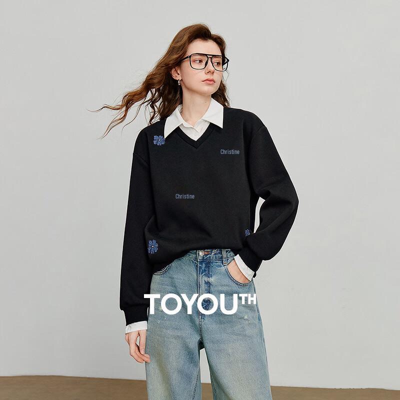 

Chuyu Women s Faux Two-Piece Denim Floral Sweatshirt S