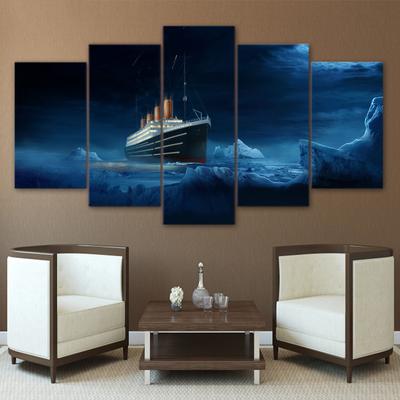 Pictură pe pânză de artă de perete, imagine modulară imprimată HD, 5 panouri, poster de film Titanic Iceberg, pentru sufragerie, decor acasă, fără cadru