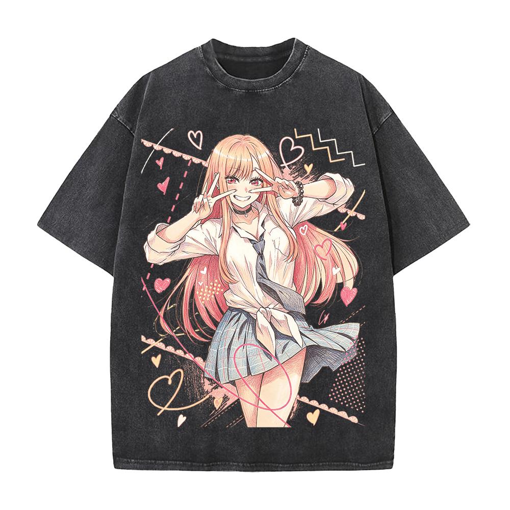 T-shirt con Stampa Kitagawa Marin Anime My Dress Up Darling Abbigliamento Uomo Donna T-shirt Larghe T-shirt Lavata Vintage Cotone Streetwear