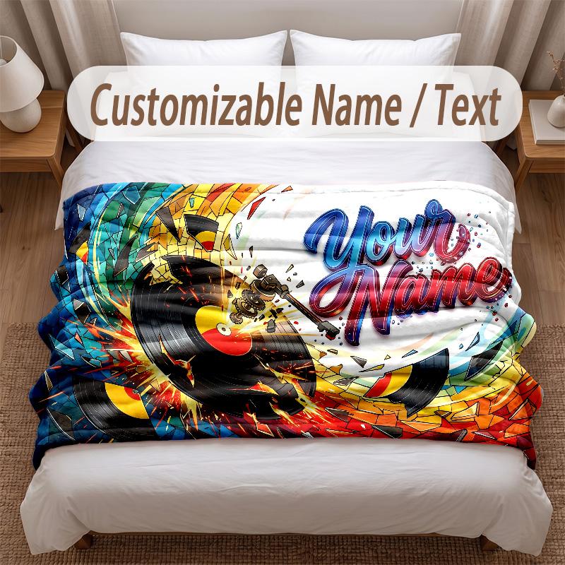 Music General Theme Soft Blanket Personalized Custom Name Text Print Warm Blanket Home Sofa Bedroom Decor