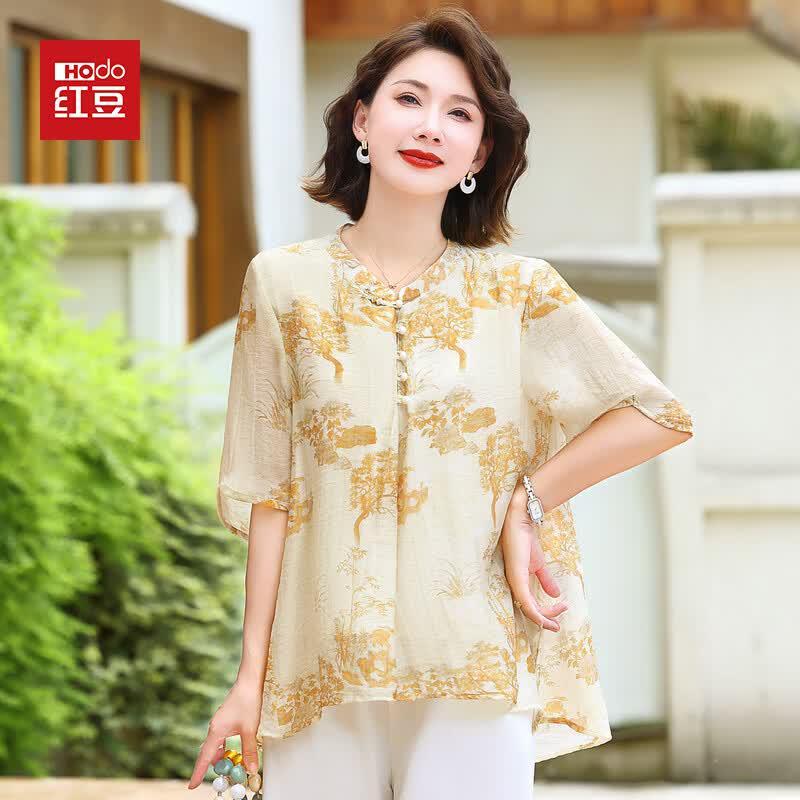 Hodo New Chinese Style Floral Short-Sleeved Top 3XL