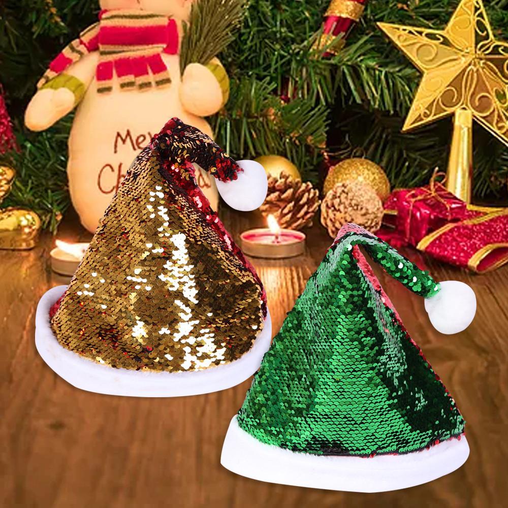 Red Eyecatching Doublesided Sequin Christmas Hat For Adults And Children With Antlers