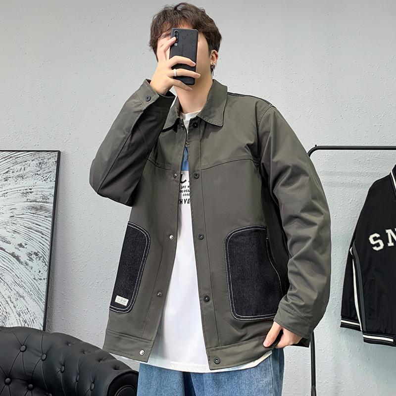 Jackets, Men's Jackets, Spring and Autumn Lapels, Casual Fleece, Trendy, Versatile, Korean Cargo Jackets, Men's Fashion Men's Clothing