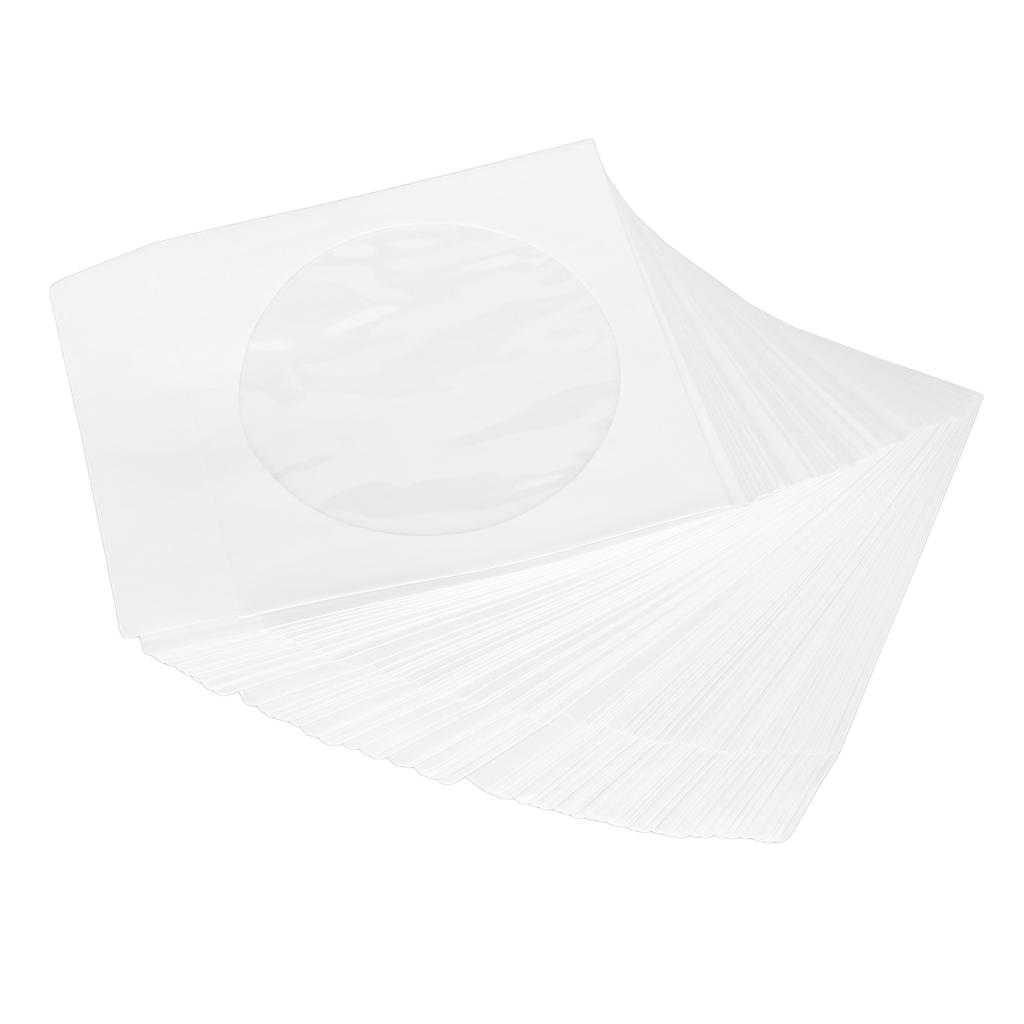 100Pcs CD Sleeves 4.9in Wide Clear Window Dustproof Thick Reusable CD Envelopes for 12cm 4.7in DVD Discs