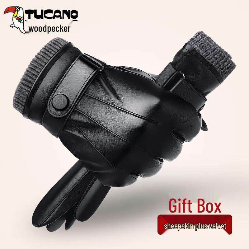 TUCANO Men's Genuine Leather Fleece-Lined Touchscreen Winter Gloves