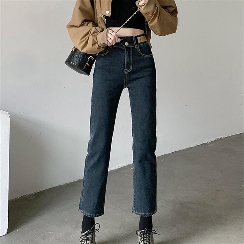 Autumn Winter High Waist Popular Ladies Trousers Simple Daily Thicken Warm Streetwear Stretch Straight pants Vintage Jeans Women